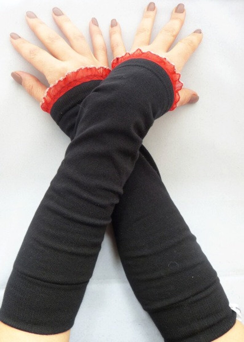 Cuffs, arm warmers, wrist warmers black, red image 2