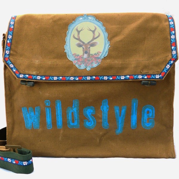 wildstyle, olijfgroen, gerecyclede laptoptas, schooltas, schoudertas voor dames, schoudertas voor heren