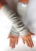 Arm warmers, fingerless gloves in light gray with trim in light gray
