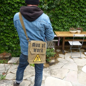 MAN AT WORK, recycled bag, olive, shoulder bag for women, shoulder bag for men image 3