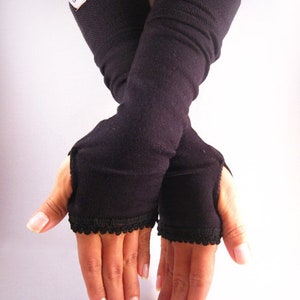 Cuffs, arm warmers with thumb hole black trim image 2