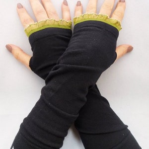 Cuffs, arm warmers with thumb hole black, green image 2