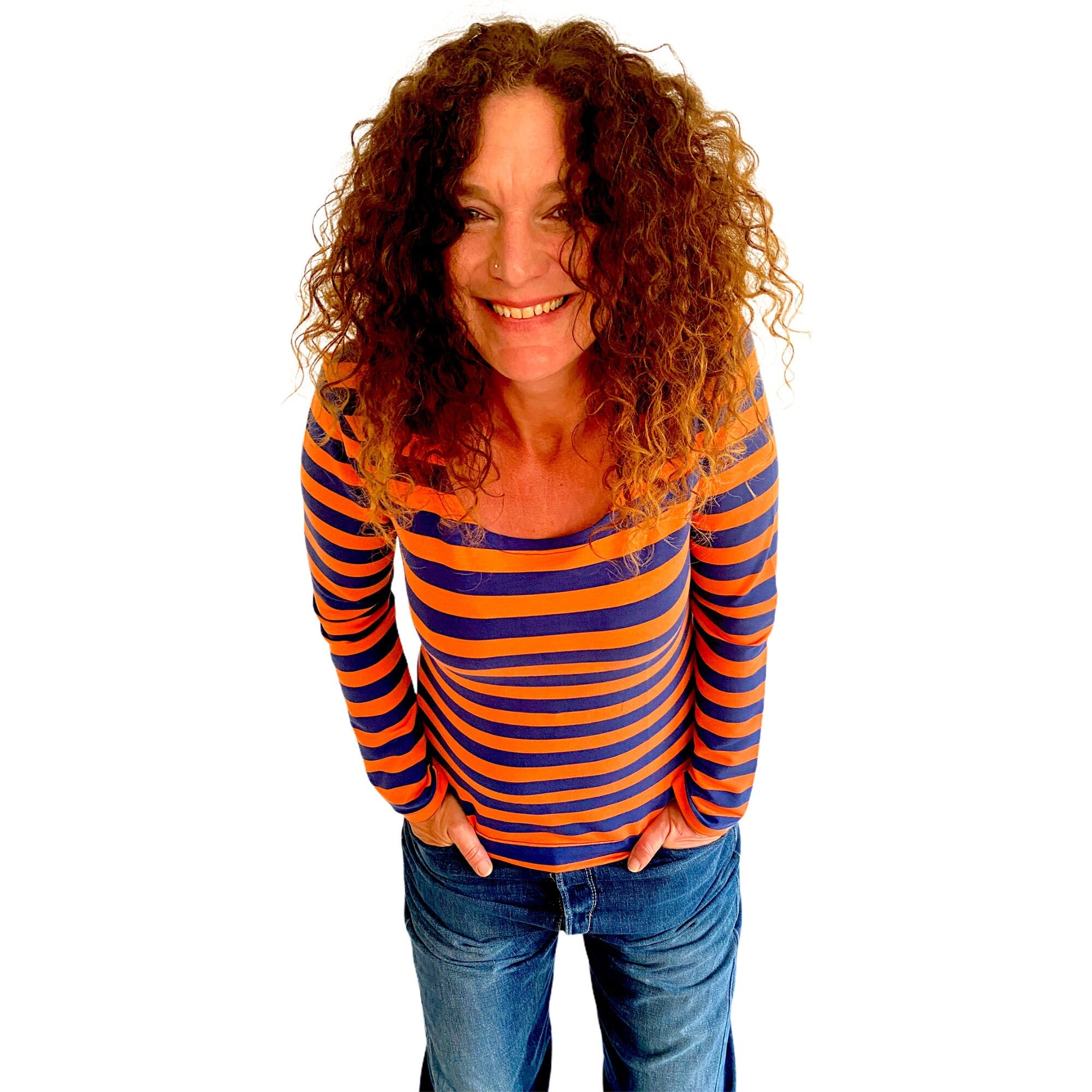 Shirt A-shape, ringel, stripes blue, orange ! organic!