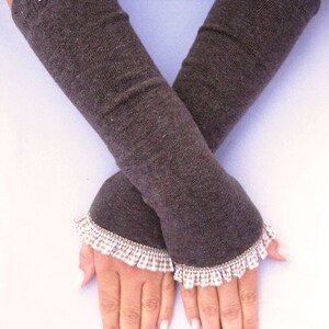 Cuffs, arm warmers, wrist warmers brown ruffle image 1