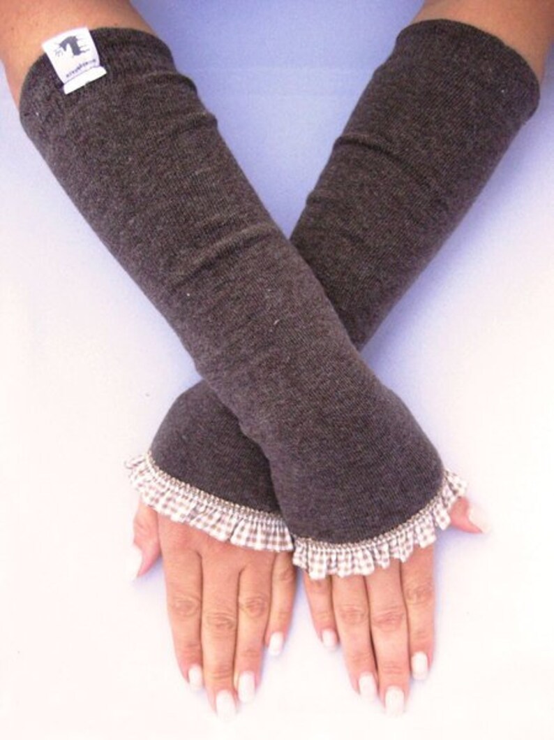 Cuffs, arm warmers, wrist warmers brown ruffle image 1