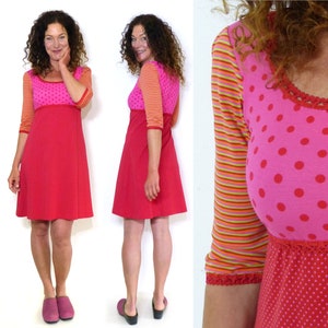 Damenkleid 3/4-Arm, A-Form, Empire pink, rot BIO Bild 4