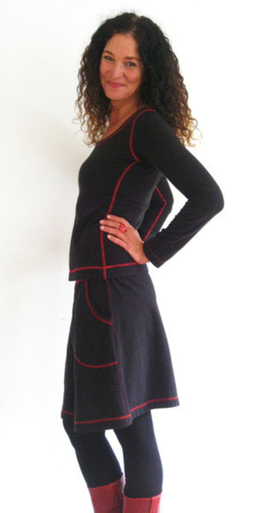 Handmade Black High Waist Pockets Draping Pants Skirt main image 0