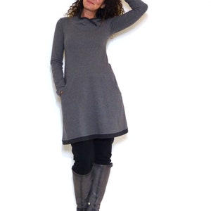 Women's dress with pockets, gray, anthracite with shawl collar image 3