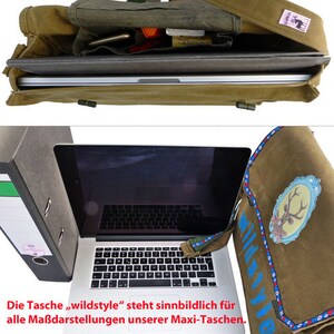 go out, olive, upcycling laptop bag, school bag, shoulder bag for women, shoulder bag for men image 4