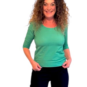 Shirt 3/4 sleeve, striped green turquoise, organic