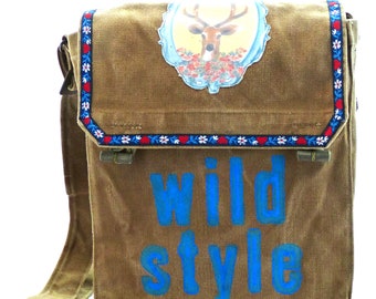WILD STYLE, recycled bag, olive, shoulder bag for women, shoulder bag for men