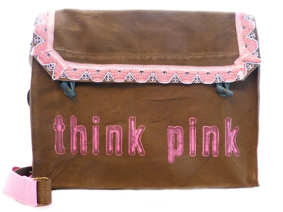 Think Pink Olive Recycled Laptop School Bag Shoulder Bag Etsy