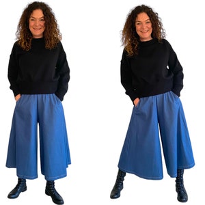Culottes made of stretchy jeans in blue, one size 36-42 image 2
