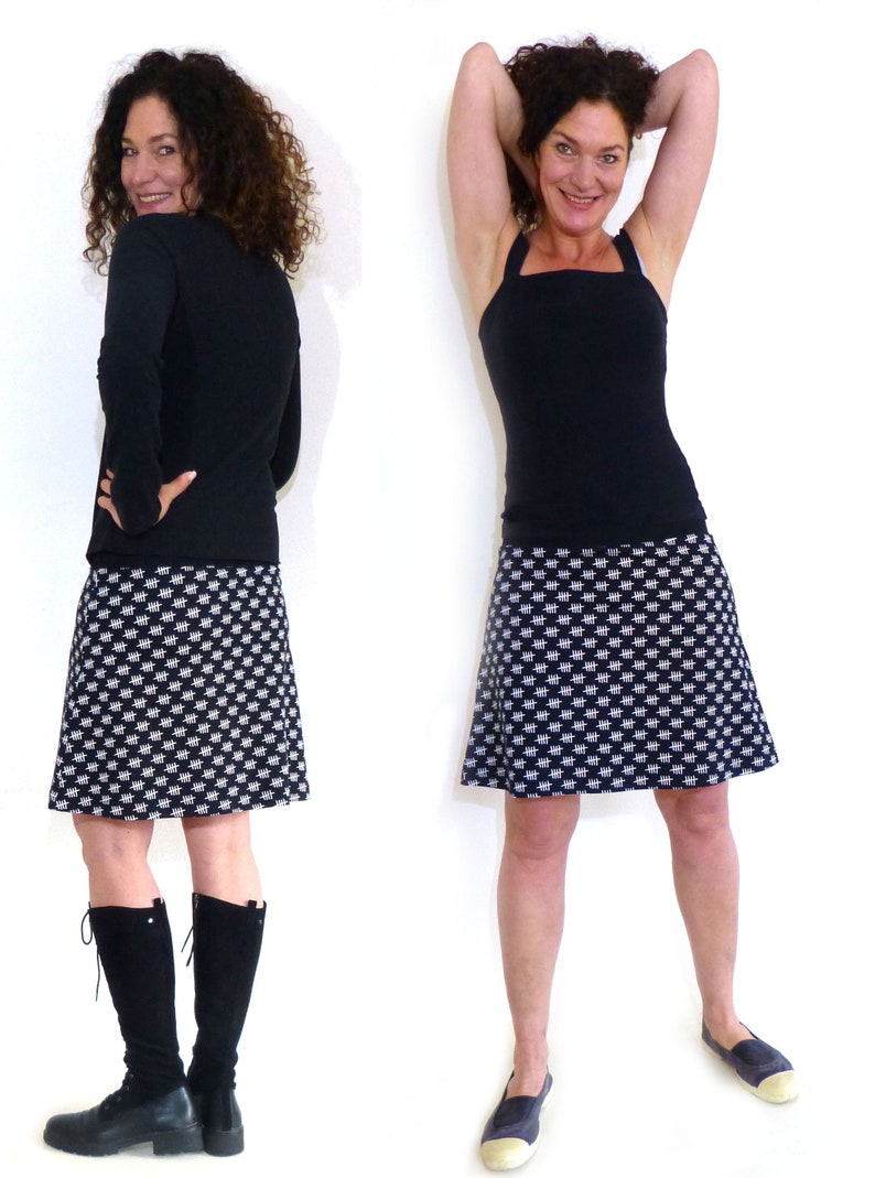 Waistband skirt in A-shape black, white with organic pattern image 1