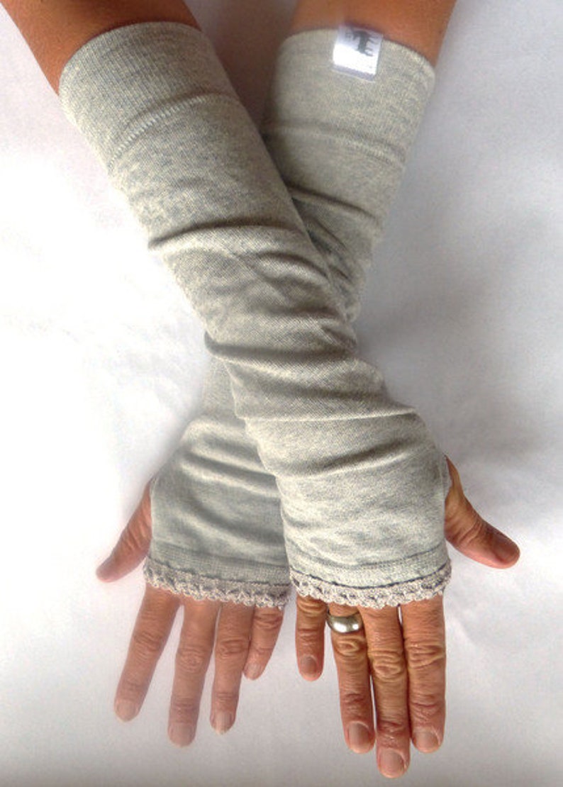 Gauntlets Arm Warmers With Thumb Hole Light Grey Bristle Etsy