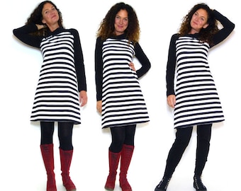 SALE!! Smock dress with turtleneck. ringed in black and white