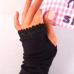 Cuffs, arm warmers with thumb hole black trim image 1