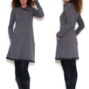 Women's dress with pockets, gray, anthracite with shawl collar image 2