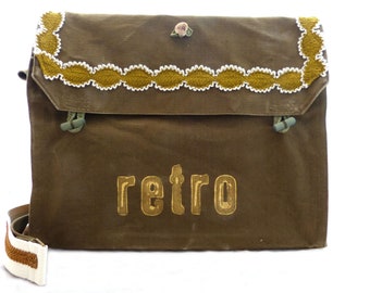 retro, olive, recycled laptop bag, school bag, women's shoulder bag, men's shoulder bag