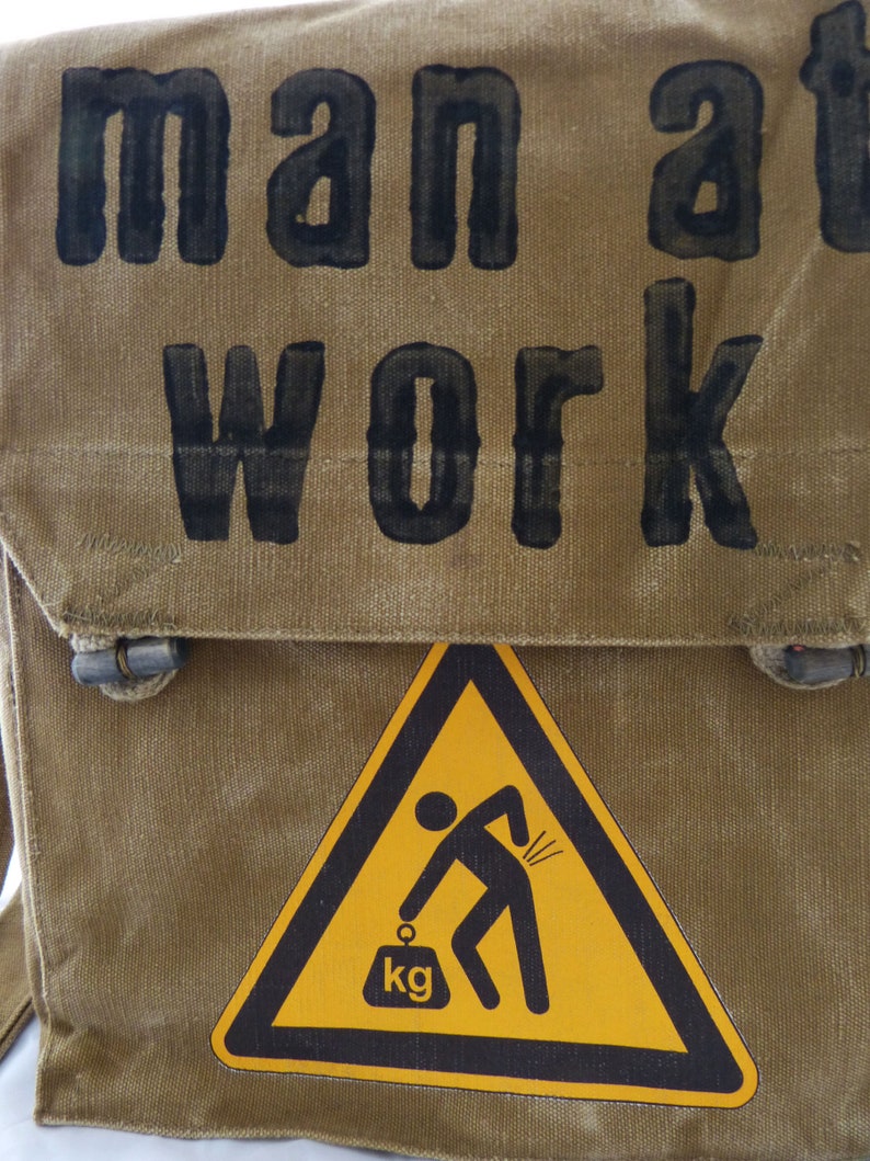 MAN AT WORK, recycled bag, olive, shoulder bag for women, shoulder bag for men image 2