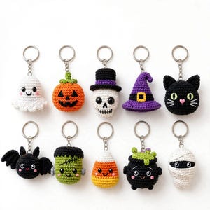 10 Halloween Amigurumi Keychain Patterns, Mini Crochet Bundle (PDF Download)