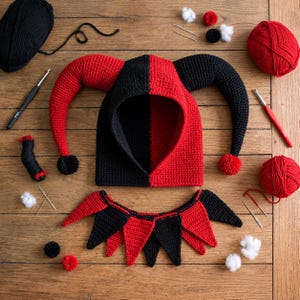 Crochet Jester Hood Pattern, Two Color Hood Crochet Pattern PDF, Detachable Collar Pattern, Adult Hat Pattern, Jester Hat Crochet PDF