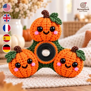 Pumpkin Fidget Spinner Crochet Pattern PDF | Triple Kawaii Pumpkin Spin Toy | Cute Fall Sensory Amigurumi | 4 Languages