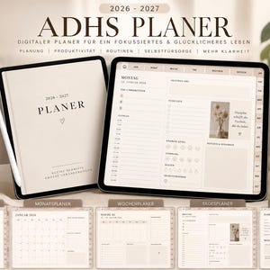 ADHS Planer 2026–2027 Digital | GoodNotes Planner Deutsch | 850+ Seiten | Wochenplaner, Tagesplaner, Habit Tracker | iPad PDF