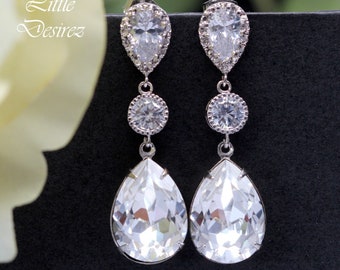 Bridal Earrings Crystal Teardrop Earrings  Clear Earrings White Earrings Silver Bridesmaid Earrings Cubic Zirconia Earrings CC31PC