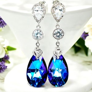 READY TO SHIP Purple Turquoise Drop Earrings Purple Crystal Earrings Purple Wedding Drop Earrings Purple Blue Bridal Earrings HE32PC