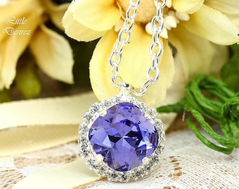 Collier en cristal violet, collier de demoiselle d'honneur, collier de mariée en Tanzanite, collier de mariage orné de strass scintillants TZ50N