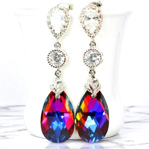 READY TO SHIP Volcano Crystal Earrings Cobalt Purple Orange Cubic Zirconia Statement Earrings Bridesmaid Gift Lightweight VO32PC