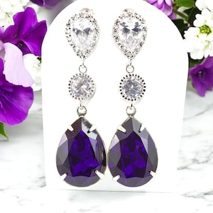 Purple Earrings  Earrings Bridesmaid Earrings Dark Purple Earrings Purple Velvet Crystal Deep Purple Earrings Eggplant Plum PV31PC