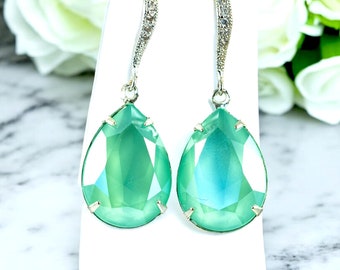 Mint Earrings Sea Foam Earrings Pacific Opal Earrings  Crystal Bridesmaid Gift Mint Green Crystal Earrings Drop Earrings MT31H