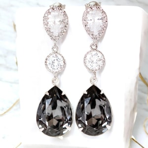 Dark Grey Earrings  Silver Night Earrings Black Diamond Earrings Smoky Grey Earrings Charcoal Bridesmaid Earrings SN31PC