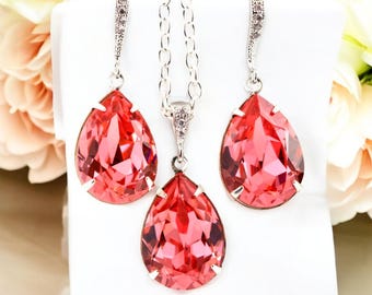 Coral Wedding Set Coral Earrings & Necklace Bridesmaid Gift Hypoallergenic Sterling Silver  Jewelry Peach Coral Jewelry CO31JS