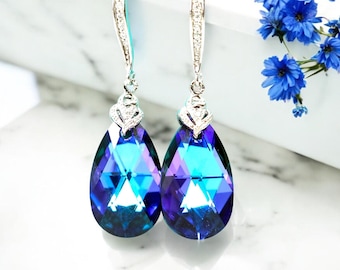 Orecchini pendenti a forma di pera: Swarovski eliotropio viola - Stile sposa - HE32H