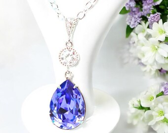 Collar morado Collar de tanzanita Collar de dama de honor Collar morado oscuro Collar con colgante de lágrima TZ31N