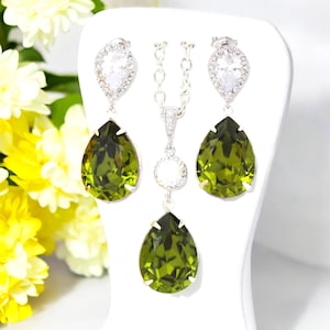Green Jewelry Set Olive Green Earrings & Necklace Set Swarovski Crystal Jewelry Set Bridesmaid Jewelry Set Cubic Zirconia Jewellery OG31JS
