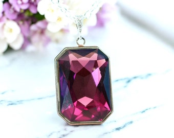 Amethyst Necklace Purple Necklace Layering Necklace Crystal Necklace Large Pendant Bridesmaid Gift Long Necklace Statement Jewelry AM41N