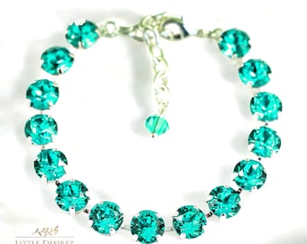Vintage Inspired Teal Tennis Crystal Bracelet, Bridesmaids Gift BZ35BR