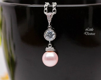 Pearl Necklace Pink Pearl Necklace Bridesmaid Necklace Blush Pink Necklace Bridal Accessory Pearl Jewelry Simple Pearl Necklace P44N