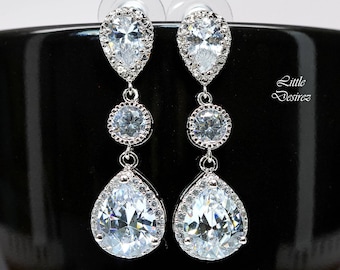 Cubic Zirconia Earrings Handmade Bridal Jewelry Wedding Jewelry Bridesmaid Jewelry Crystal Earrings Prom Jewelry Silver Earrings SPARKLE