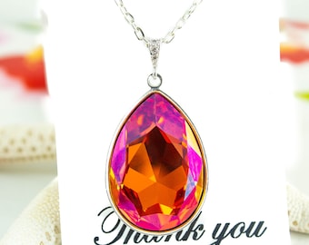 LIMITED STOCK Astral Pink Crystal Necklace Large Pendant Statement Necklace Orange Pink Fuchsia Coral Magenta Bridesmaid Necklace AP42N