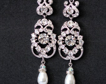 Pendientes vintage, pendientes de araña con perlas de cristal, joyería nupcial victoriana AMENDINE