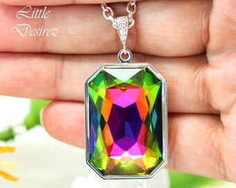 Vitrail Medium Necklace  Crystal Large Pendant Emerald Cut Stone Bridesmaid GIft Sparkly Statement Necklace Colorful Pendant VM41N