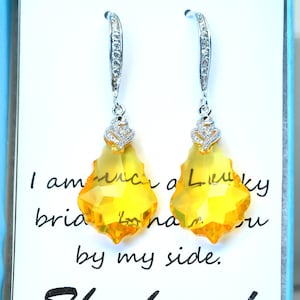 Yellow Earrings Swarovski Topaz Baroque Crystal Bridesmaid Gift Sunflower Earrings Yellow Jewelry Sterling Silver Vintage Style LT30H