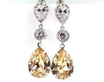 Champagne Earrings Bridal Earrings Silk Jewelry Neutral Earrings Bridesmaid Earrings  Earrings Pastel Earring Hypoallergenic CH31PC