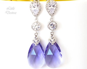 Purple Earrings Bridesmaid Earrings Purple Bridesmaids  Tanzanite Crystal Silver Earrings Lilac Earrings Lavender Earrings TZ32PC