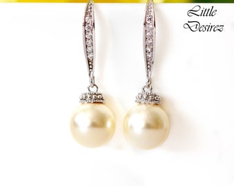 Cream Pearl Earrings  Cream Pearls Bridal Earrings Bridesmaid Earrings Cubic Zirconia Earrings Wedding Jewelry Pearl Jewelry P44H